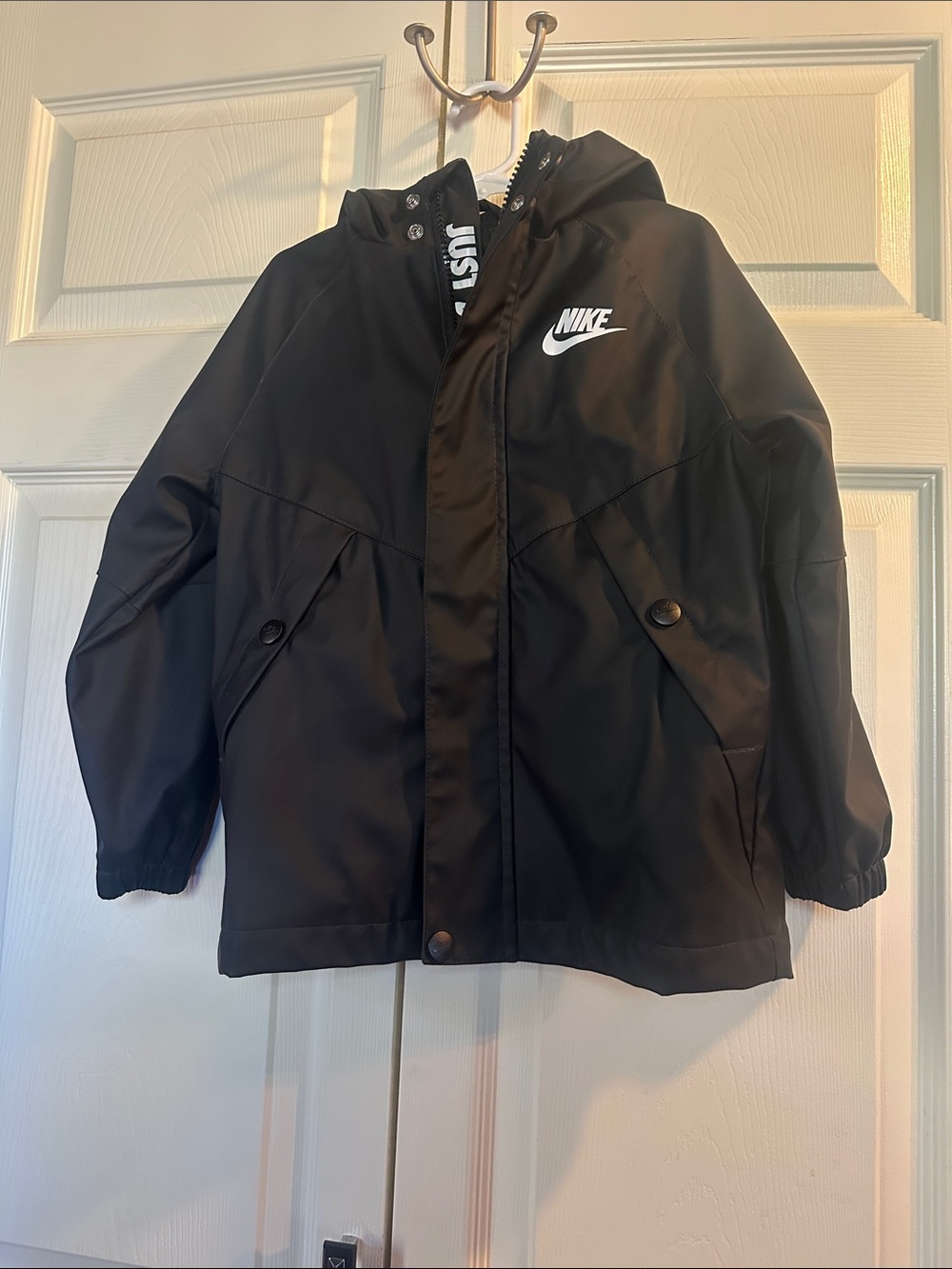 Nike Black Kids' Hooded Raincoat with White Logo